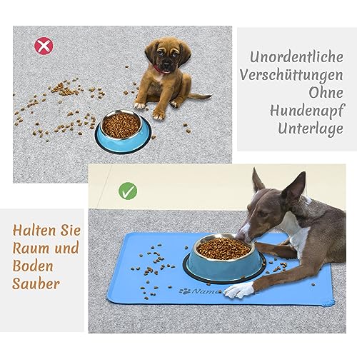 Napfunterlage Hund Katzen, OXYEFEI Personalisiert Hundematte Silikon mit Name&Muster Wasserdicht Cleany Hundenapf Unterlage Vermeiden Auslaufen für Katzennapf Futternapf Wassernapf