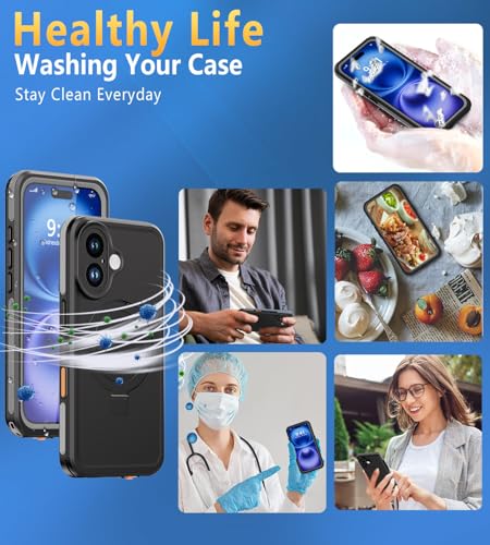 Coque étanche iPhone 16 anti-choc noire avec protection d'écran
