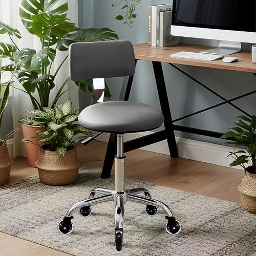 Rolling Adjustable Office Stool with Wheels and Back Support