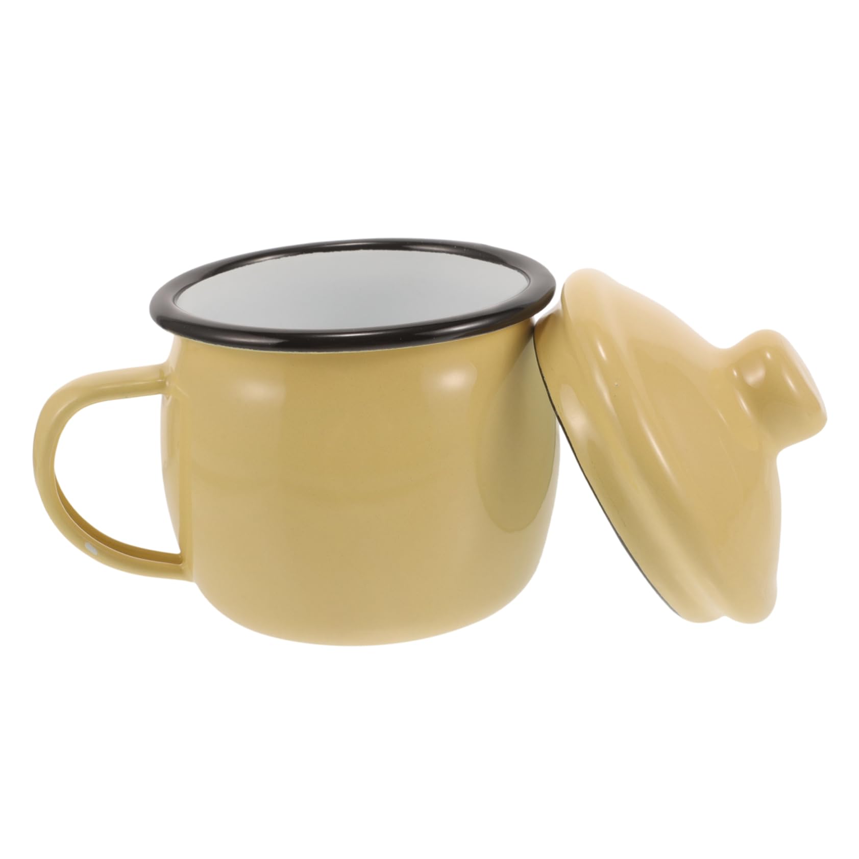Emaille Kaffeetasse 580ml mit Ergonomischem Design und Deckel Gelber Milchbecher für Zuhause zum Erhitzen von Tee und Kaffee