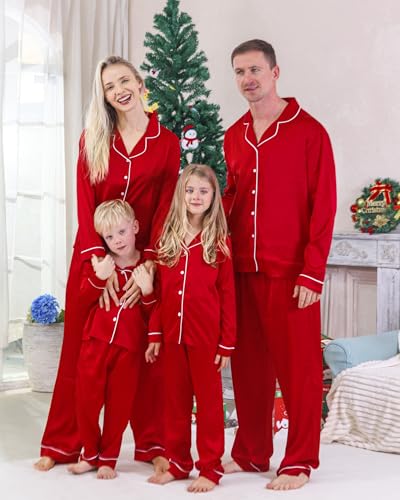 Satin Family Christmas Pajamas Set Silk Button Down Holiday Sleepwear Matching PJs Jammies Party for Couples Men Women2