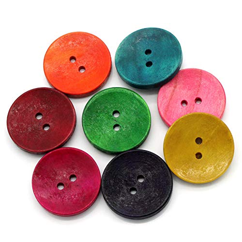 50Pcs Wood Sewing Buttons Scrapbooking 2 Holes Round Mixed For Environmental Sewing Fasteners Scrapbooking Diy Craft Dia 3Cm（1 1/8") #TOP2