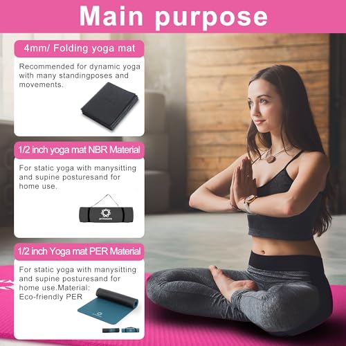 Image of Primasole Thick Yoga Mat, 1 /2-Inch Extra Thick NBR Mat with Enhanced Stability - Textured Design, Lightweight Mat with Carrying Strap & Case for Yoga, Pilates, Gym & Home Use (Multiple Colors)