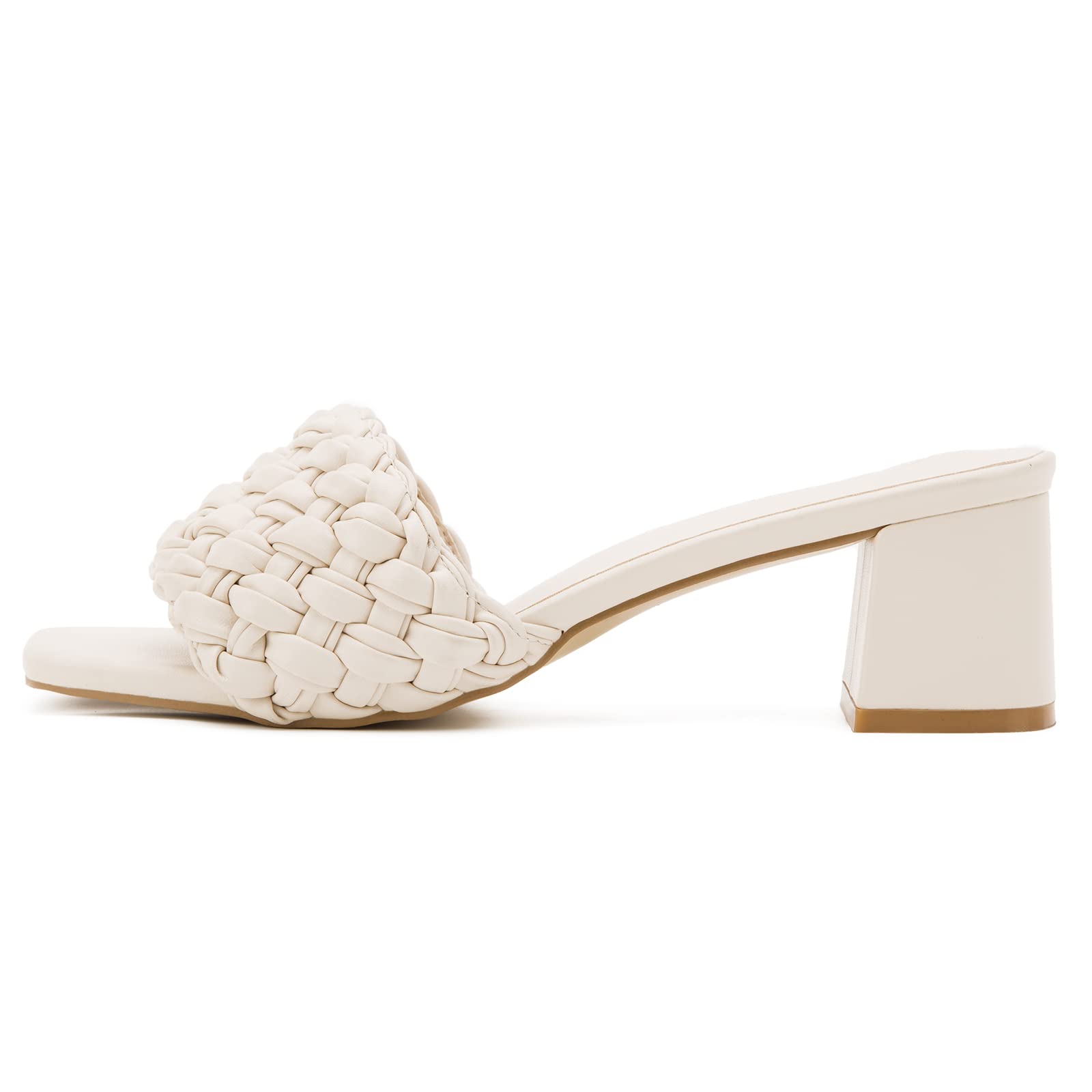 Greatonu Women's Braided Sandals with Block Heel Square Open Toe Mules Heels Summer Dressy Shoes for Women