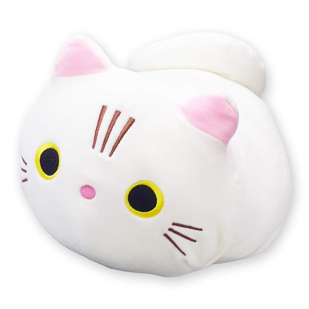 Neko Town Cat Plush Toy Cushion, Cute Hugging Pillow, Fluffy Soft Plush Toy, Gift (White) : Toys & Games