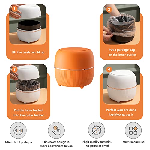 Mini caneca de basura rectangular con tapa naranja miniatura 6