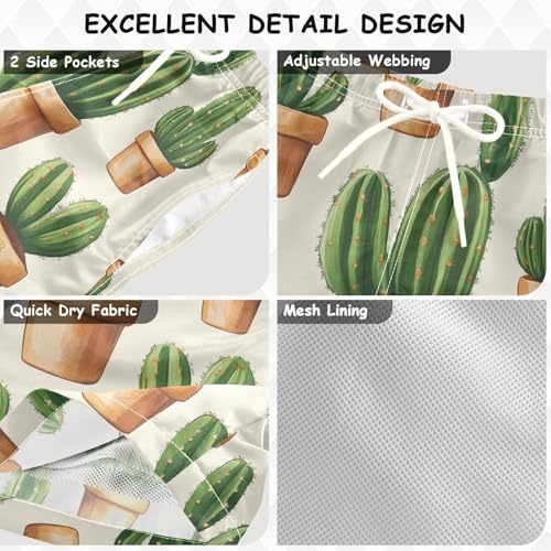 Pigsaly Boys Swim Trunks Cute Cactus Hand Drawn Succulent Boys Board Shorts Swimsuit Swimwear Summer Bathing Suit 5T3