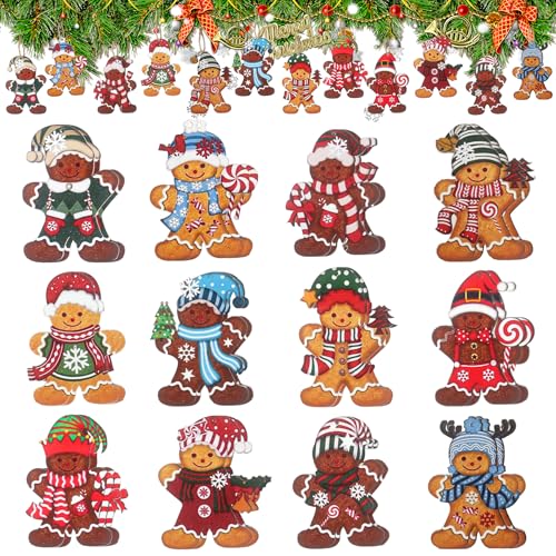 Dmnnlp 24 Stück Weihnachtsbaum Lebkuchen Deko, Holz...