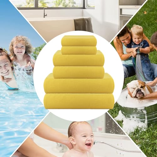 Image of Casa Copenhagen, Egyptian Cotton - Waffle Terry Towel 6 Piece Set, Includes 2 Bath Towels 2 Hand Towels 2 Washcloths - Butter Yellow