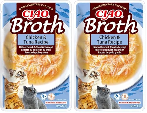 INABA Ciao Broth Katzenfutter Nass 88% Feuchtigkeit und Vitamin E, Premium Katzensuppe mit Huhn & Thunfisch 40 g (2er Pack)… – Ansicht 1
