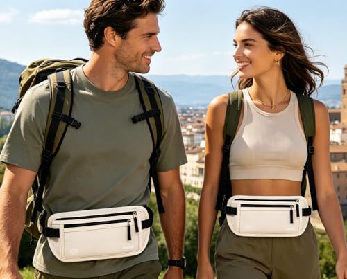 Image of Money Belt - Slim Passport Holder RFID Blocking Travel Wallet Undercover Fanny Packs for Men Women - Beige