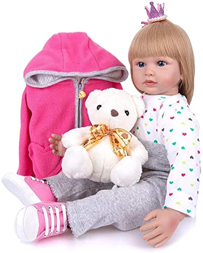 60cm 24 Zoll lebensechte Reborn Babypuppen mit Langen Haaren Realistische Weiche l Silikon Kleinkind Jungen Mädchen… – Bild 3