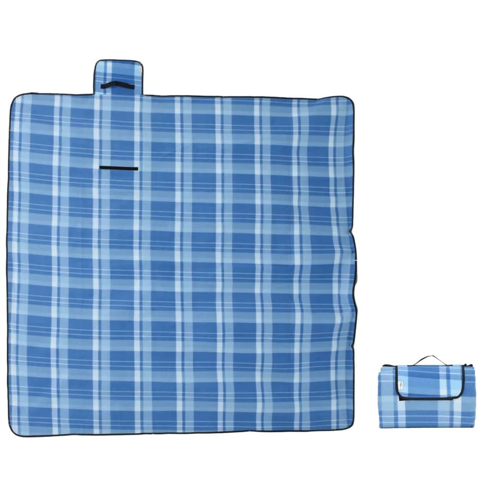 vidaXL Picknickdecke Faltbar Blau Kariert 200x200 cm Samt