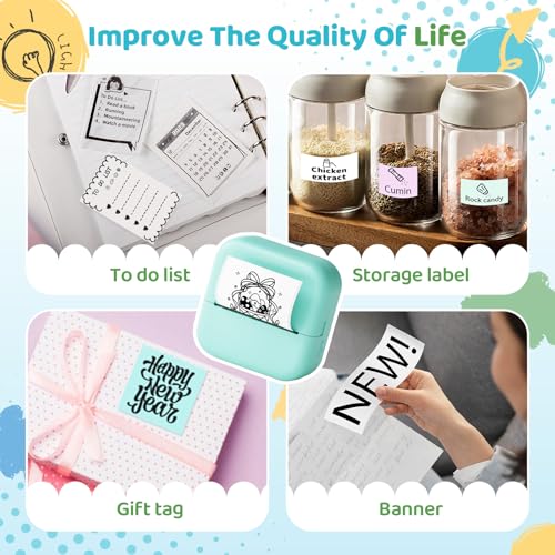Image of Ponek Mini Sticker Printer, Print Pods Mini Thermal Sticker Printer, Stickers Maker Machine for Kids, Student, Family, Pocket Photo Printer for School for Study Note, Journal, DIY, Gift, Green