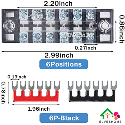 Terminal Blocks 6 Position 12PCS 6 Set, Screw Terminal Block Dual Row Buss Bar