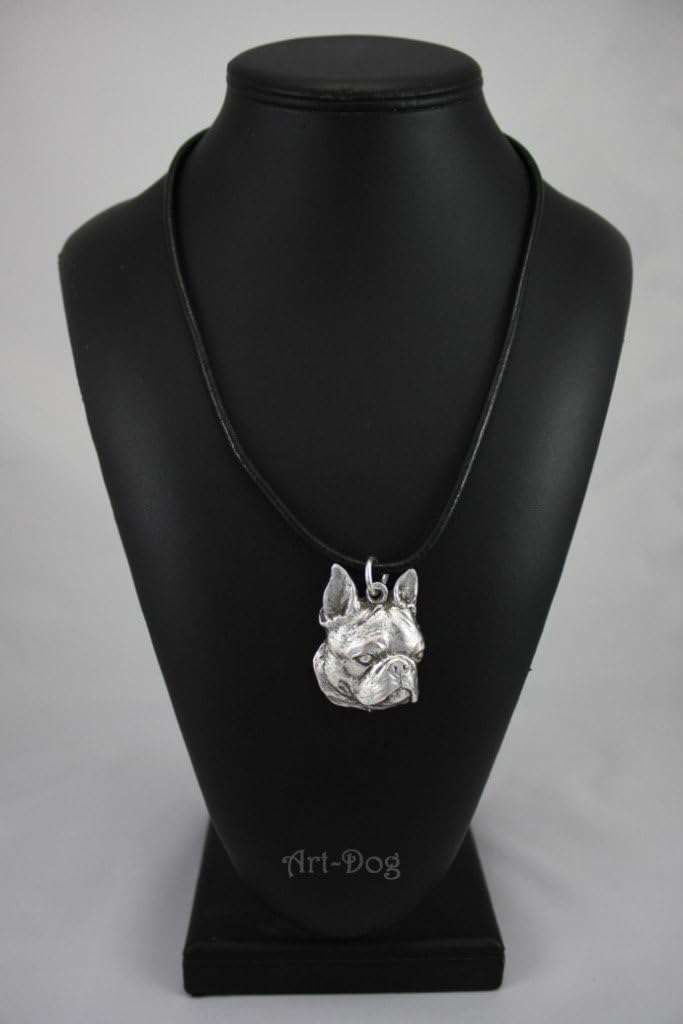 Art-Dog Silver-Plated Dog Pendant on a Leather Strap - Dog Necklace from ArtDog Collection – Silver Dog Necklaces for Men and Women – Dog Breeds Jewelry – Boston Terrier
