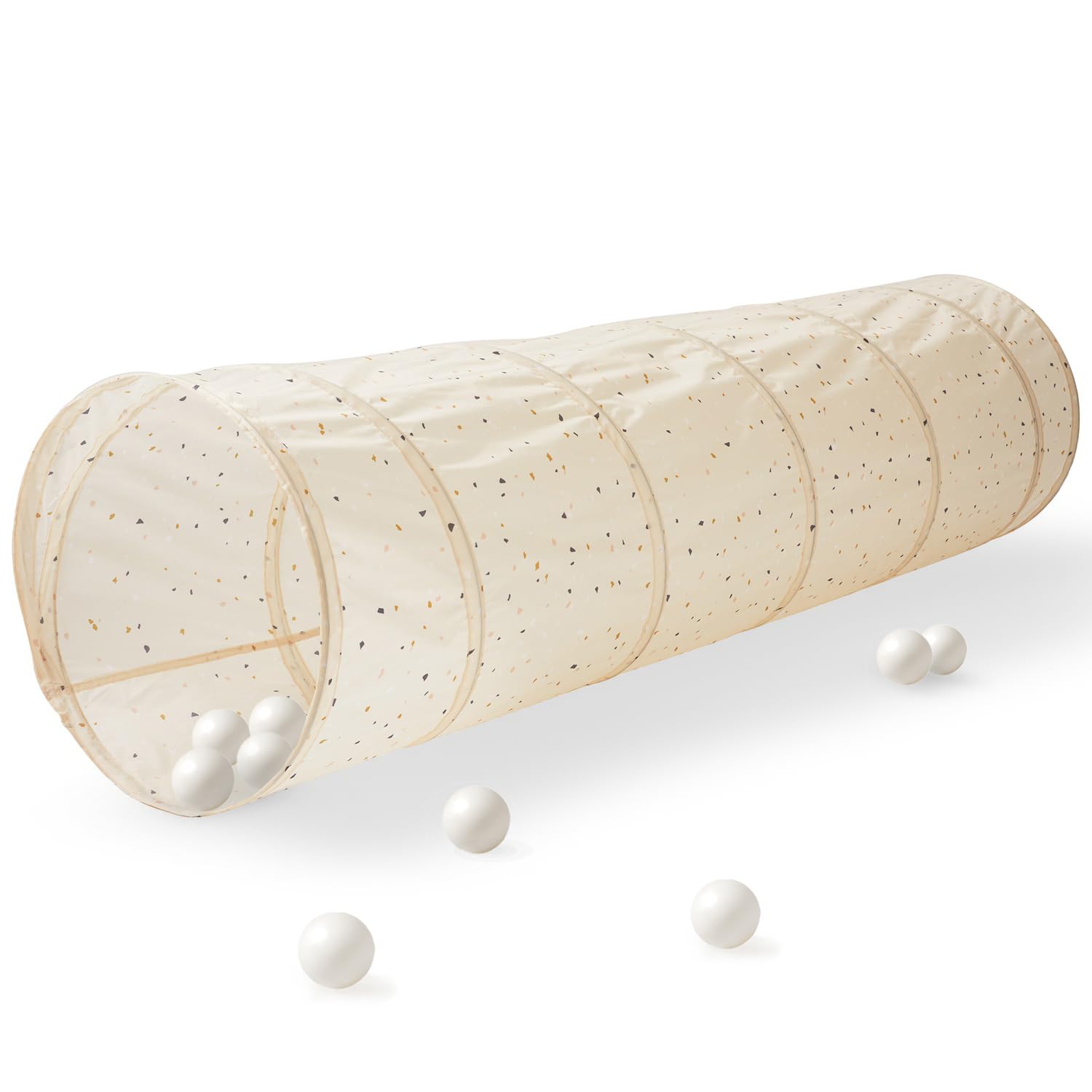 3 Sprouts Kids Play Tunnel - Pop Up Collapsible Tunnels with Recycled Fabric - Fun Crawling Tunnel for Toddler, Baby, Children to Crawl Through, Gross Motor Toy for Indoor Play - Terrazzo Beige