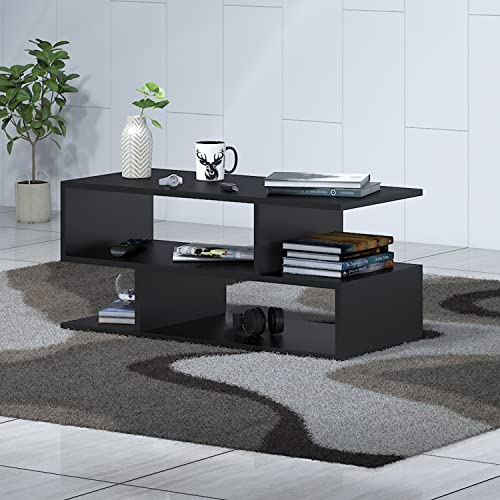 Klaxon S Shape Engineered Wood Coffee Table/Centre Table/Tea Table (Black)