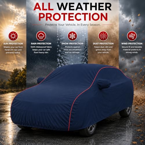 Image of Premium Car Cover for BMW 3 Series Gran Limousine Model | Waterproof, UV & Dust Protection | Mirror & Antenna Pocket | Triple Stitched, Soft Inner Lining, Belt & Buckle (Navy Blue)