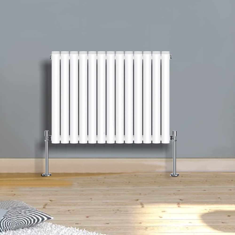 Warmehaus 600x767mm Slimline Horizontal Radiators White Double Modern Wall-Mounted or Floor Standing Oval Panel Radiator โ image 1