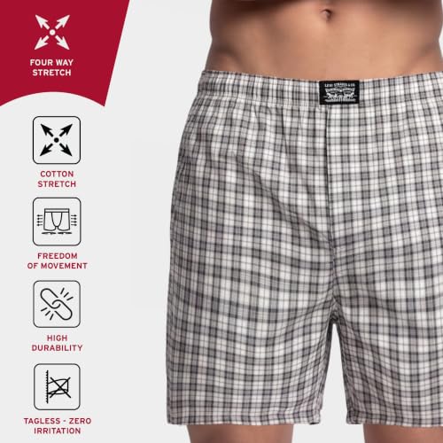 Image of Levi's 024 Boxer Shorts for Men | 100% Poplin Cotton | Checked Men's Boxers | Durable & Breathable | Smooth Hand-Feel | Inner Elastic Waistband | Functional Fly | Relaxed Leg Opening | Pack of 1