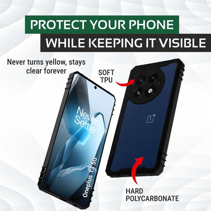 Image of AIBEX Crystal Clear Back Cover Case for OnePlus 13 5G | Shockproof & 360 Protection | Transparent Back | Anti-Yellowing | Slim Fit (PC + TPU, Black Bumper)