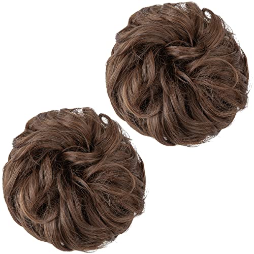 SARLA 2PCS Messy Bun Hair Pieces for Womens Synthetic Scrunchies Buns Extension Hairpieces Updo Pony Tail Light Brown - Image 2