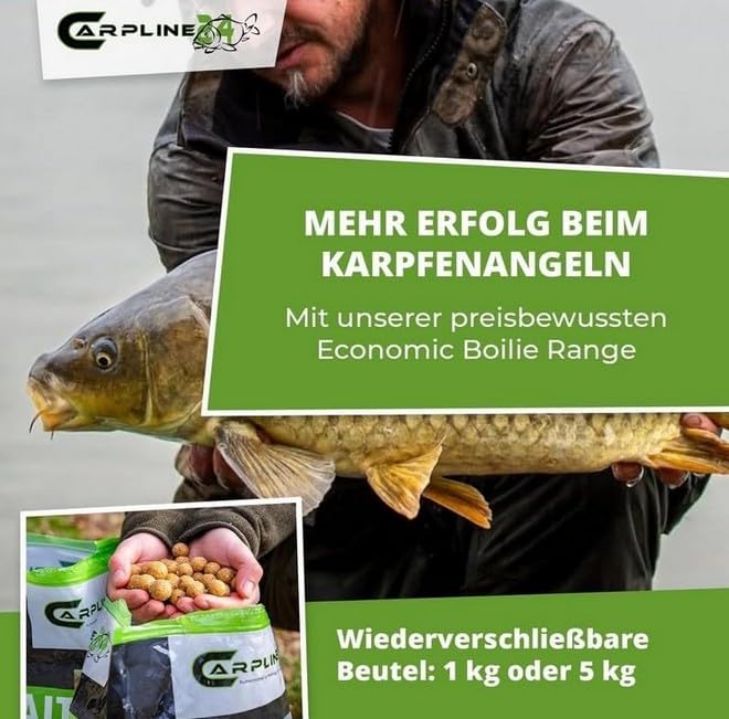 Futterboilies Erdbeere - 10 kg - 16 mm - Karpfenköder zum Angeln, Futterboilies zum Anfüttern von Karpfen, Carp Baits, Angelfutter mit Lockstoff