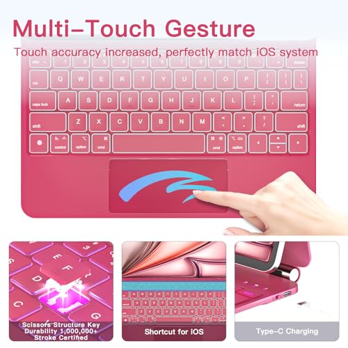 Image of RAYMCRAFT for iPad Air 11 inch Case with Keyboard (M4 /M3 /M2, 2026 /2025 /2024), iPad Pro 11 (4th /3rd /2nd /1st Gen) & Air 5 /4th Magic Keyboard Case, Backlit, Multi-Touch Trackpad, Hot Pink