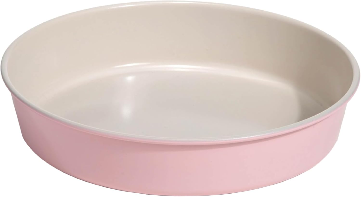 Paris Hilton Nonstick Carbon Steel Bakeware Collection, 9-Inch Round Cake Pan, Dishwasher Safe, Made without PFOA and PFAS, Pink Cream Two-Tone