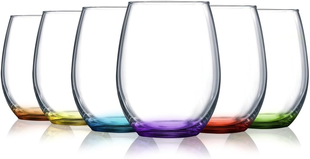 TableTop King Stemless Wine 15oz Glasses Party wine bottom color SET of 6