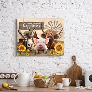 Beabalea Farmhouse Animals Canvas Kitchen Wall Art Rustic Sunflowers Donkey Cow Pig Pictures Wall Decor Country Red Barn Windmills Artwork Painting for Bedroom Bathroom Living Room 12"x16" Beabalea Farmhouse Animals Canvas Kitchen Wall Art Rustic Sunflowers Donkey Cow Pig Pictures Wall Decor Country Red Barn Windmills Artwork Painting for Bedroom Bathroom Living Room 12×16