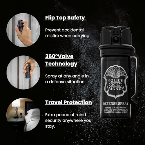 POLICE MAGNUM Pepper Spray Self Defense- Max Strength- 16ft Range- Portable Law Enforcement Unit - Made in The USA - 1 Pack 2oz Flip Top - Image 5