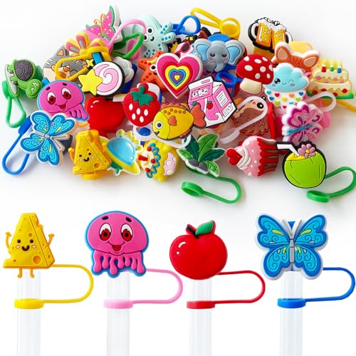 OJYUDD 30 Pcs Different Random Straw Covers Cap,Cute Dust Proof Straw Toppers,Reusable Straw Covers Cap for Tumblers,10 mm Tumbler Cup Straw Accessories, Normal