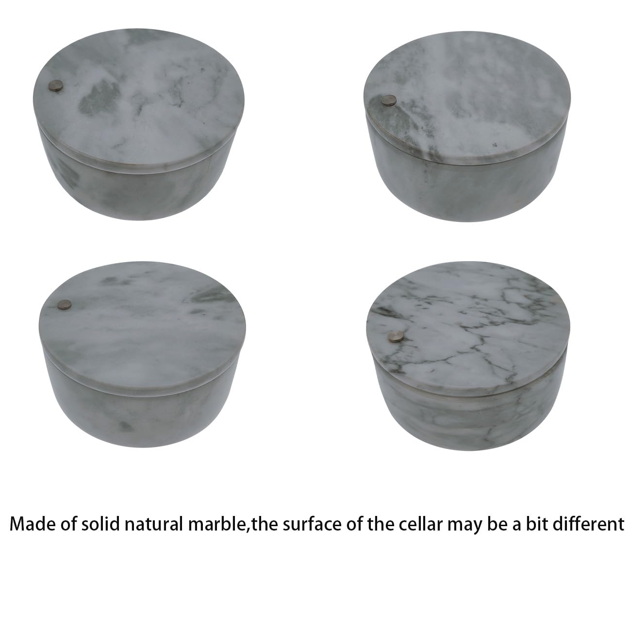 Kerixi Marble Salt Cellar and Storage Box with Two Compartments Salt Box with Swivel Lid for Storing Spice (White)