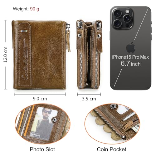 Leather RFID Blocking Bifold Wallets for men, Men's Genuine Leather Card Holder Purse Zipper Coin Pocket Double Zipper Bifold Wallet2