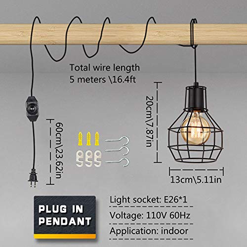 Sunvp Industrial Plug In Pendant Light Vintage Metal Wire Cage Hanging Lamp With With 16.4' Cord Dimmer Switch For Kitchen Island Farmhouse Dining Bedroom Garage Hallway (1 Pack) #TOP6