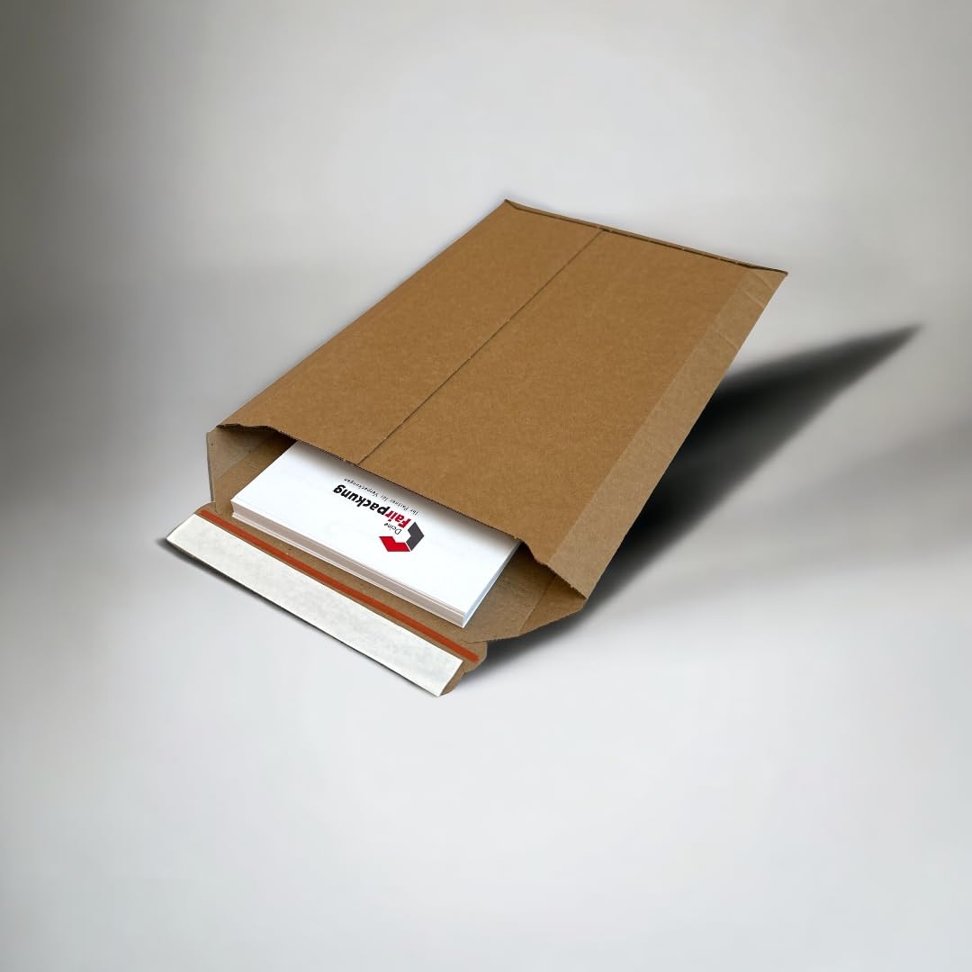100x Versandtaschen DIN A5 175x250 mm aus stabiler Wellpappe – variable Füllhöhe bis 50 mm – selbstklebend mit Aufreißfaden – portooptimale Verpackung