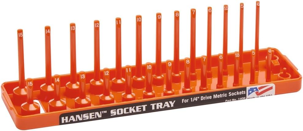 Hansen Global Hansen 1406 1/4" Drive Metric Regular & Deep Socket Holder - Orange