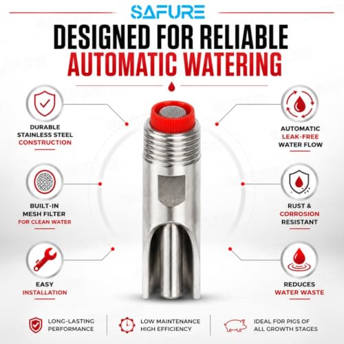 Image of Pig Nipple Water Drinkers - Pack of 20 | Automatic Stainless Steel with Plastic Red Cap Nipples for Piglets | Farm Livestock Watering System