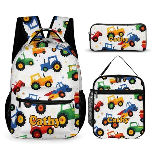 School Backpack Set for Girls Boys Tractor Elementary Primary Middle Bookbag with Lunch Box Pencil Case Back to School Gifts