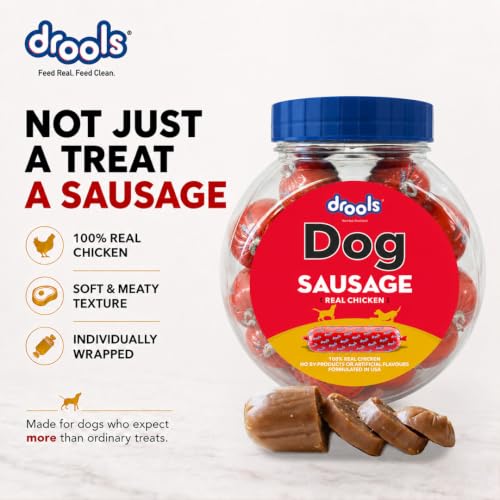 Image of Drools All Life Stages Dog Treats Sausage 10 Pieces Jar (550g) | Real Chicken Flavour | Supports Brain & Eye Development | Promotes Muscle Growth | Makes Tablet Administration Easier
