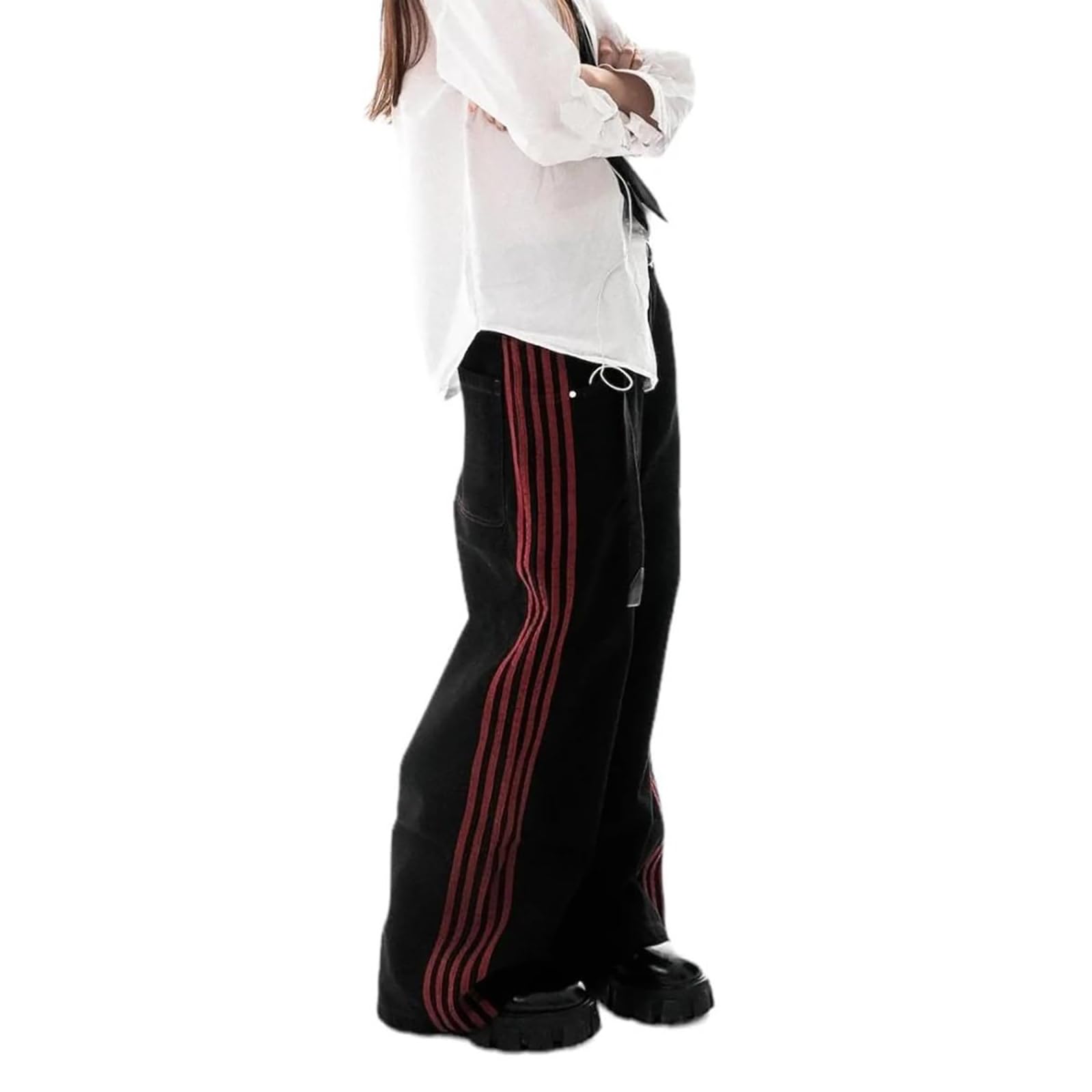 Damskie Baggy Hip Hop Jeansy Niski Stan Szerokie Nogawki Jeansowe Paski Vintage Y2K Styl Oversized Luźne Jeansy dla Pań Casual Streetwear Sprane Jeansy