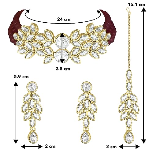 Image of Peora Gold Plated Bridal Crystal Pearl Choker Necklace with Drop Earrings Traditional Jewellery Set for Women