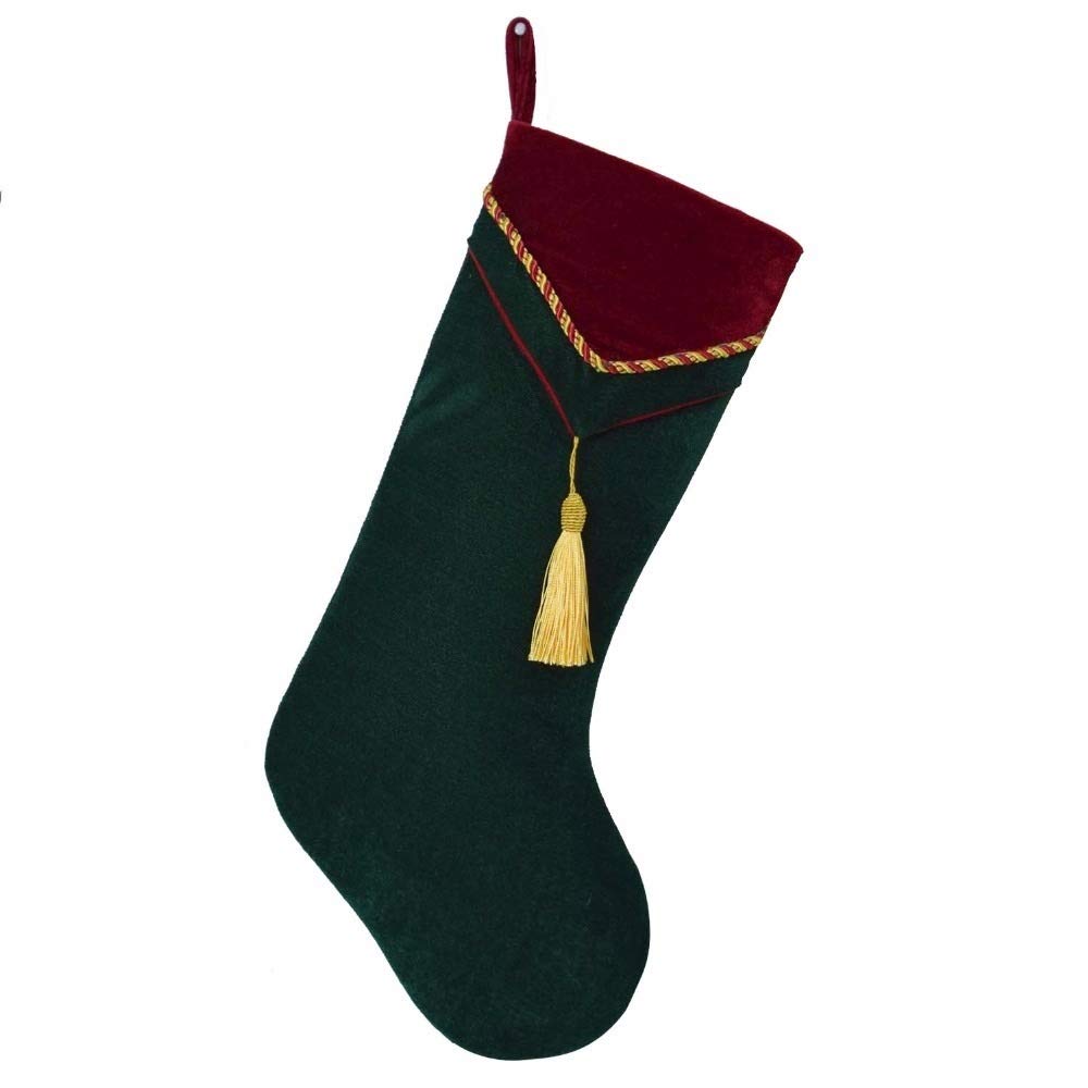 Gosknor 2 Pezzi di Calze di Natale, Calze di Natale Verdi di Peluche Calze di Natale in Pelliccia Sintetica Calze di Natale Appese per la Decorazione Dell'Albero di Natale in Famiglia