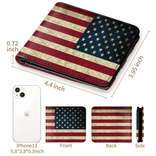 Image of Kids Teen Boys Cool Wallet Men Mens Men'S Amerian Flag Leather Credit Id Card Cash Holder Man Black Rfid Blocking Zipper Wallets With Coin Pocket Id Window Aesthetic Teen Boy Male Youth Guys
