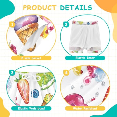 Bolaz Toddler Boys Swimwear Swim Trunks with Compression Liner 4T Dessert Cupcake Ice Cream4