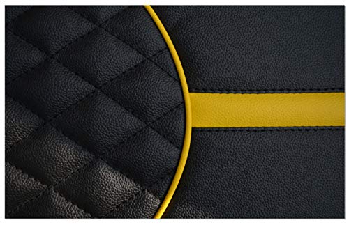 Image of Mototrance Black Yellow | PU Leather Designer | Anti-Slip | Waterproof | Ergonomic Design | Custom Fit | Bike Scooty Seat Cover | MTSC-303-BLYW | Compatible with Bajaj Chetak