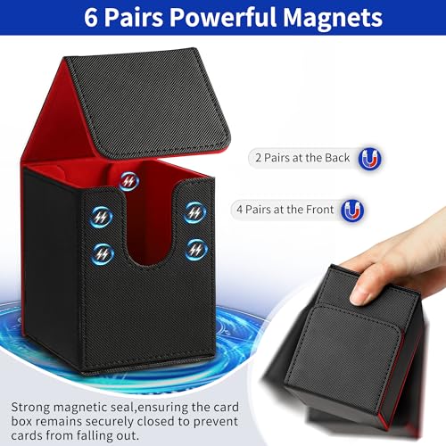 Zettokete Card Deck Box With 2 Dividers,Large Capacity Trading Card Storage Box Fits 100+ Double-Sleeved Cards,Pu Leather Deck Case Compatible With Magic Commander Yugioh Tcg Ccg,Black02 thumb #4