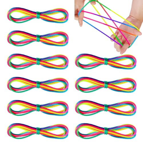 EYVRPAU 10 Stück Fadenspiel Fingerspiel Seilspielzeug für Kinder Mitgebsel Kindergeburtstag ab 4 Jahren (160cm lang) (Regenbogen)